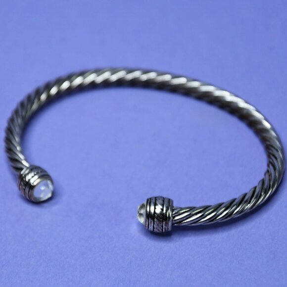 Adjustable Twisted Silver Cable Bracelet with Clear Stone Detail - Picture 5 of 6